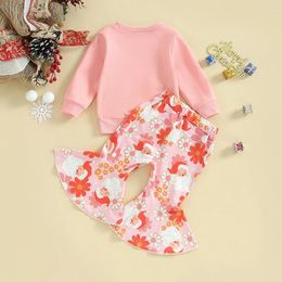 Clothing Sets Toddler Baby Girl Christmas Outfits 2T 4T Fall Winter Clothes Letter Crewneck Sweatshirt Striped Flare Pants Set