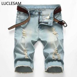 Men's Jeans Mens Jeans Mens Straight Ripped Denim Shorts Hip Hop Biker Blue Elastic 2022 Summer Fashion Designer Short Jean For Men