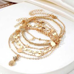 Anklets Bohemia Gold Silver Color Chain Ankle Bracelet On Leg Foot Jewelry Boho Pineapple Star Charm Anklet Set For Women Accessories