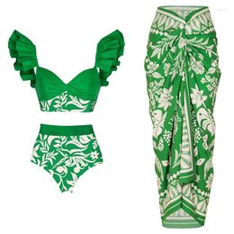 Women's Swimwear 2024 Swimsuit Women High Waist Bikini Ruffle Set Push Up Bathing Suit Print Beach Wear Summer Biquini Female