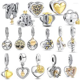 Loose Gemstones 925 Sterling Silver Beaded Gold Heart-Shaped Tree Birthday Crown Candle Charm Fit Original Bracelet DIY Jewellery