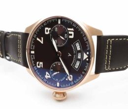 Mens Big Pilot 52850 YLF Factory Rose Gold Thick Plated Brown Leather Strap Numeral markers Power Reserve Mechanical Automatic M3892183