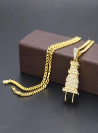 Mens Fashion Hip Hop Necklace Gold Cuban Link Chain Iced Out Plug Pendant Necklaces For Men6275375