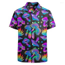 Men's Casual Shirts 3d Print Magic Mushrooms Graphic Hawaiian Shirt For Men Colourful Short Sleeve Button Down Funny Party Beach Mens Clothes
