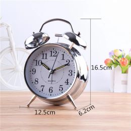 Clocks Bedside Traditional Classic Saxon Wind Up Double Bell Alarm Clock Chrome Home Decor Art DIY Ornament Room Decoration