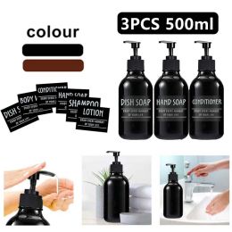 Set 3x 500ml Dish Body Soap Dispenser Pump 16oz Shampoo Conditioner Bottle With 6 Label For Home Bathroom Hotel Room