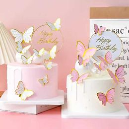 3PCS Candles Celebrity Paper Butterfly Cake Decoration Creative Baking Golden Stamping Card Insertion Birthday Party Decoration