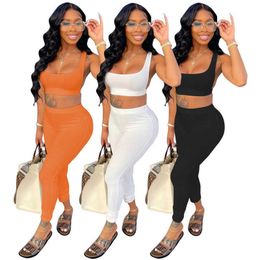 Women's Two Piece Pants Crop top and vest set suitable for joggers 2-piece womens dress and pants fitness setL240429