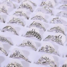 Cluster Rings 10pcs Wholesale Ring Bulk Lots Jewellery Silver Colour Vintage Crystal Rhinestone Finger Female Mixed Random Style