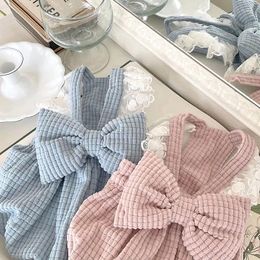 Dog Apparel Bow Tie Dress Cute Princess Corduroy Autumn Winter Puppy Clothing With Lace For Medium Dogs Supplies