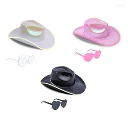 Berets Adult LED Cowboy Hat Sunglasses Theme Party Costume Outfit Stage Props Headwear 449B