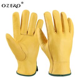 Gloves OZERO Leather Work Gloves For Men Yellow Cowhide Heavy Duty Safety Protective Driver Working Welding Mechanic Gloves 1003