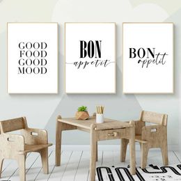er>Food>Food>Good Mood>Delicious Quotation>Canvas Painting Room Decoration Images>Black and White Wall Art Poster Printing Kitchen J240505