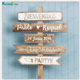 Stickers Bienvenidos Name And Date Ceremonia Party Spanish Wedding Board Reception Sign Sticker Removable Vinyl Wall Stickers SE035