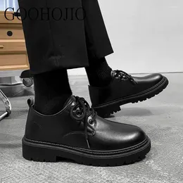 Casual Shoes Men Leather Work British Style Fashion Flats Breathable Light Round Toe Lace-up Waterproof