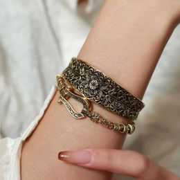 Bangle High Fixed Pendant Begonia Grass Pattern Cross Flower Crescent Bracelet Niche Design Sense Fashion Senior Women's