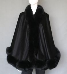 Black Bridal Winter Wedding Cloak Cape Hooded with Faux Fur Long Satin Bridal Winter Cape Custom Made8806294