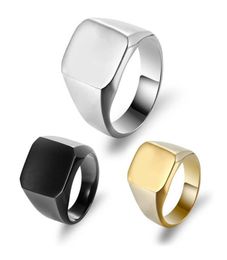 Cluster Rings Men Simple Club Pinky Signet Ring Glossy Ornate Stainless Steel Band Classic Anillos Gold Tone Male Square Jewelry5024420