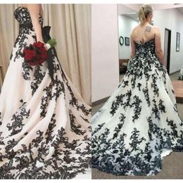 Dresse 2021 Black Lace Gothic Applique Sweep Train Plus Size Strapless Ribbon Bow Custom Made Wedding Gown Vestido De Novia