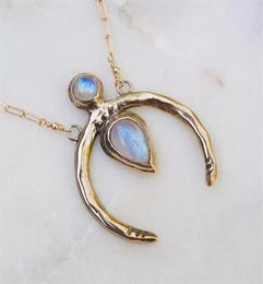 Pendant Necklaces Creative Vintage Moonstone Chain Nacklaces For Women Charm Gold Colour Crescent Pendent Necklace Female Jewellery G3041053