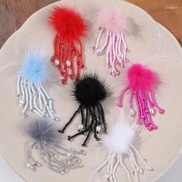 Charms 1pcs Autumn And Winter Colourful Tassel Mink Hair Flower DIY Handwoven Beaded Clips Accessories Earrings Wholesale