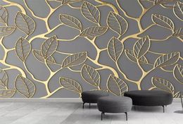 Wallpapers Custom Po Wallpaper For Walls 3D Stereoscopic Golden Tree Leaves Living Room TV Background Wall Mural Creative Paper 3D6785388