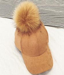 New Style Women Faux Fur Pompom Baseball Caps Light Tan Ball Suede Cap Hiphop Hat Gorros47073658440618