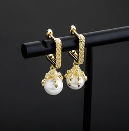 Dragon Claw Pearl Earrings Mens Womens Gold Dangle Earrings Fashion Hip Hop Jewelry5257657