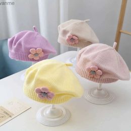 Caps Hats Knitted baby berets fashionable solid color floral childrens berets warm childrens hats autumn and winter WX