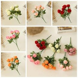 Decorative Flowers Silk Artificial Diamond Rose 6 Heads Long Stems White Bouquet Realistic Flower El Garden Decoration