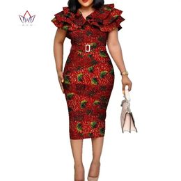 Riche African Ruffles Collar Belt Dresses for Women Dashiki Print Dress Vestidos Women Wedding African Clothing WY5740