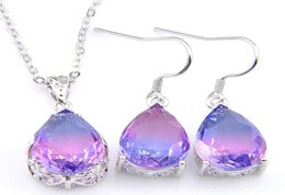 Luckyshine 5 SetsLot Light purple TriCOLORED Tourmaline Crystal Zircon 925 Silver Women Holiday Gift Pendant Necklace Earring Je4610904