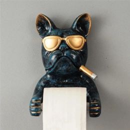 Towels Tray Toilet Paper Holder Bulldog Resin Free Punch Hand Tissue Box Household Paper Towel Holder Reel Spool Device Dog Style