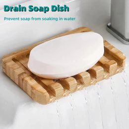 Set 1/2pcs Wooden Soap Dishes With Water Drain Natural Home Portable Bamboo Soap Sponge Holder Bathroom Accessories Organiser Tray