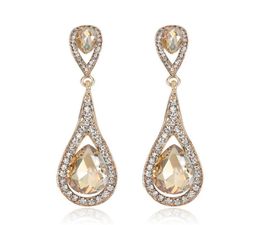 Luxury Designer Teardrop Champagne Crystal Drop Earrings For Women Gold Colour Dangle Charm Long Earings Bridal Wedding Jewelry6722816