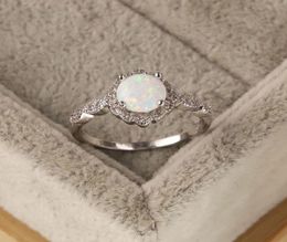 Cluster Rings Real 925 Sterling Silver Engagement Ring Boho Female Small White Fire Opal Minimalist Crystal Round Wedding For Wome1299973