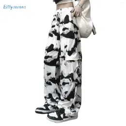 Women's Pants Women High Waist Overalls Harajuku Street Retro Style Tie-Dye Trousers With Pockets Daily Athletic Loose Straight