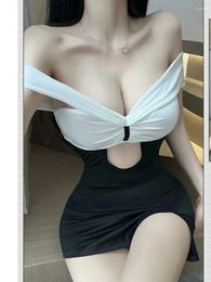 Casual Dresses V Neck Sweet Mini Dress Fashion Korean 2024 Tops Sexy Secretary Uniform Temptation Supplies Clothes Elegant 414A