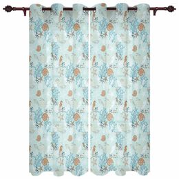 Curtain Starfish And Shell Coral Retro Outdoor For Garden Patio Drapes Bedroom Living Room Kitchen Bathroom Window