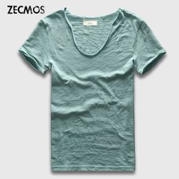 Zecmos Brand Men TShirt Plain Hip Hop Fashion Casual XXXL V Neck T Shirt Swag For Short Sleeve Man Top Tees 240420