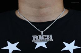 Chains Arrive Iced Out Bling Letters Rich Or Nothing Pendant Necklace Silver Color Luxury Cubic Zircon Paved Rapper Hip Hop Jewelr7384337