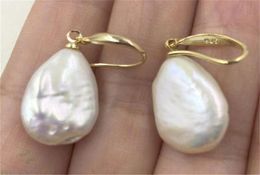 1418MM Huge White Baroque Pearl Earrings 18K Goldplated Hook natural AAA aurora HUGE 2110136289632