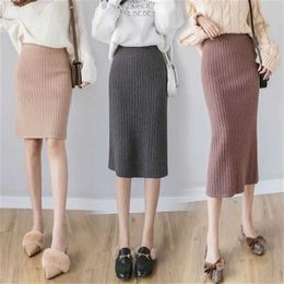 Skirts Korean Fashion Women Autumn Winter Stretchable Knitted Bodycon Pencil Skirts High Waist Short Long bandage Female pencil Falda