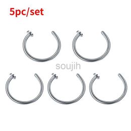 Body Arts 5PC Stainless Steel Women Nostril Nose Hoop Stud Rings Clip on Nose Rings Fake Nose Earring Piercing Fashion Body Jewelry Gift d240503