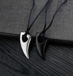 Mens Black Stainless Steel Wolf Teeth Alpha Spear Pendant Adjustable Chain Necklace3518206