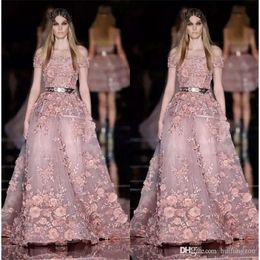 Dresses Zuhair New Prom Couture For Murad Sale 3D Floral Appliques Dusty Pink Evening Dress Plus Size Latest Party Gown Design