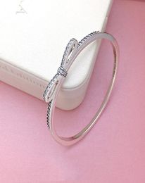 Womens 925 Sterling Silver CZ Diamond Bow Bangle Bracelets Original logo box for Real Silver Bangle Women Gifts Gift Jewelry4279149