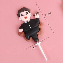 3PCS Candles Fathers Day Happy Birthday Cake Decorations for Men with Muscles Party Activities for Handsome Men Richer Cake Insertion Card