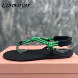 Sandals 2024 Flat Women Flip Flop Braided Holiday Casual Beach Shoes Woman Summer Crystal Leisure