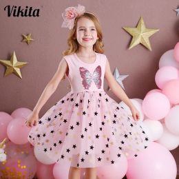 Dresses Vikita Girl Princess Dress New Summer Kid Girls Dress Sequins Sweet Children Party Wear Kids Butterfly Costume Children Clothing